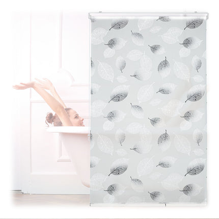 Water-Repellent Grey Leaf Roller Blind for Bathroom