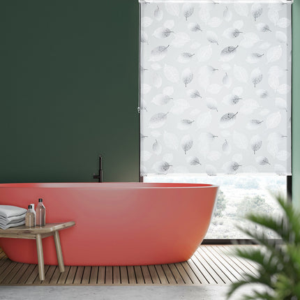 Water-Repellent Grey Leaf Roller Blind for Bathroom