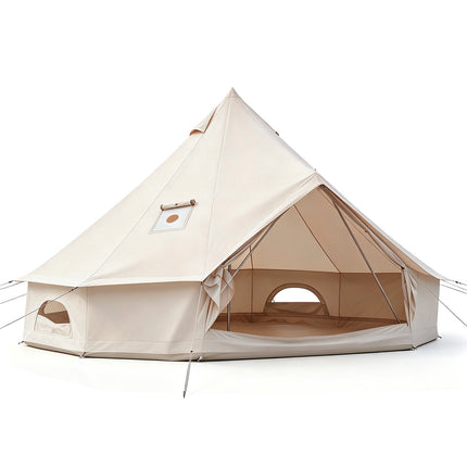 Waterproof Bell Tent with Stove Jack, Mesh Windows, Beige