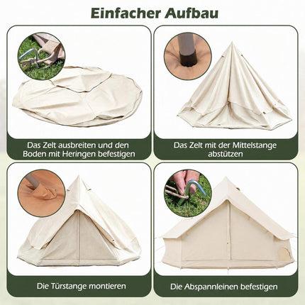 Waterproof Bell Tent with Stove Jack, Mesh Windows, Beige