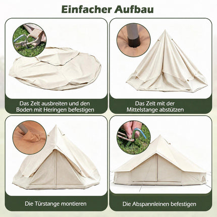 Waterproof Bell Tent with Stove Jack, Mesh Windows, Beige