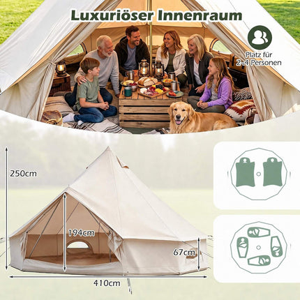 Waterproof Bell Tent with Stove Jack, Mesh Windows, Beige