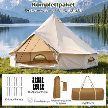 Waterproof Bell Tent with Stove Jack, Mesh Windows, Beige