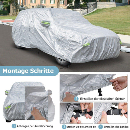 Waterproof Car Cover with Zipper Door, 483x191x153 cm, Silver