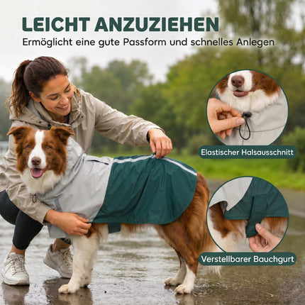 Waterproof Dog Raincoat with Reflective Stripes, Green