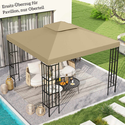 Waterproof Pavilion Replacement Roof 3x3m, Double Vent Beige