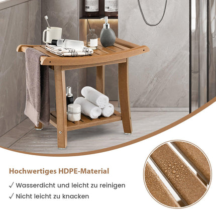 Waterproof Shower Bench with Curved Seat, 2-Tier Storage