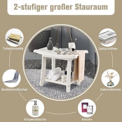 Waterproof Shower Bench with Curved Seat, 2-Tier Storage
