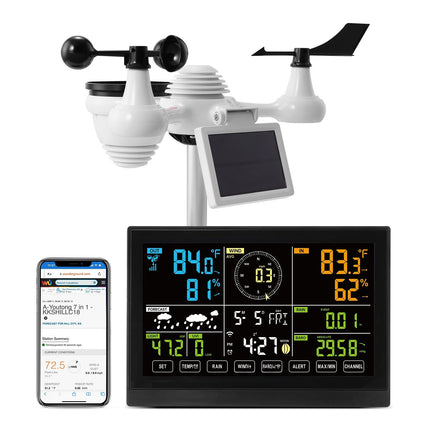Weather Station 7-in-1 Wi-Fi, 7.5 in Color Display, Solar Sensor