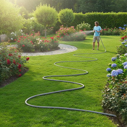 Weatherproof Fabric Garden Hose, UV-Resistant, Grey