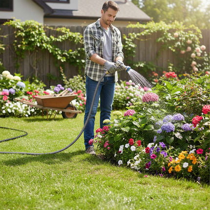 Weatherproof Grey Garden Hose, UV-Resistant Fabric, 1/2-Inch