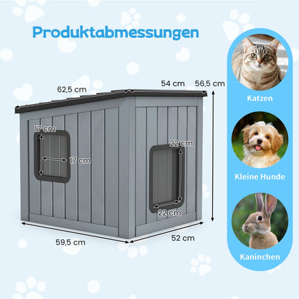 Weatherproof Plastic Cat House with Dual PVC Doors