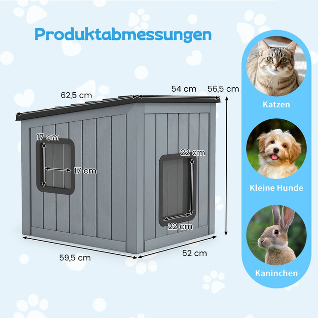 Weatherproof Plastic Cat House with Dual PVC Doors