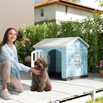 Weatherproof Plastic Dog House with Lockable Door