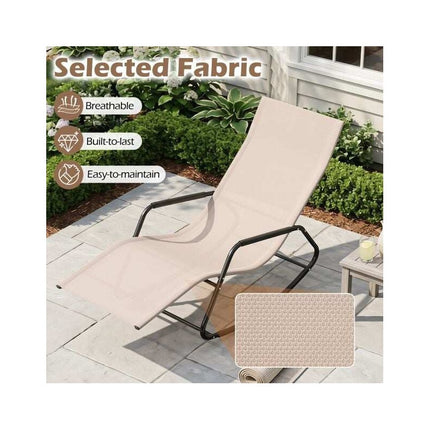 Weatherproof Rocking Garden Lounger, Breathable Fabric, 143 x 57 x 86 cm, Beige