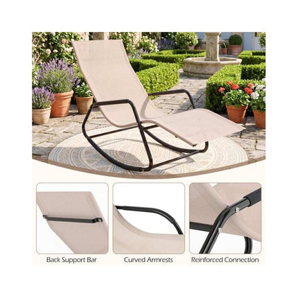 Weatherproof Rocking Garden Lounger, Breathable Fabric, 143 x 57 x 86 cm, Beige