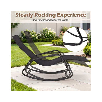 Weatherproof Rocking Garden Lounger, Breathable Fabric, 143 x 57 x 86 cm, Black