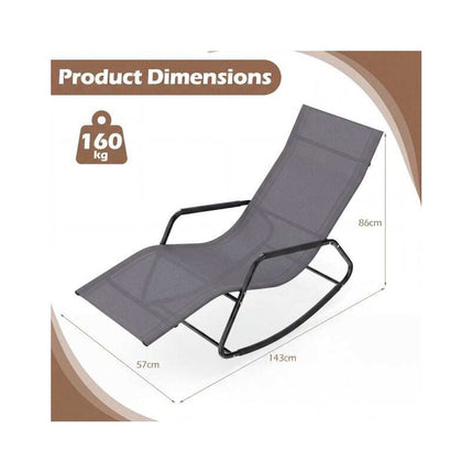 Weatherproof Rocking Garden Lounger, Breathable Fabric, 143 x 57 x 86 cm, Grey