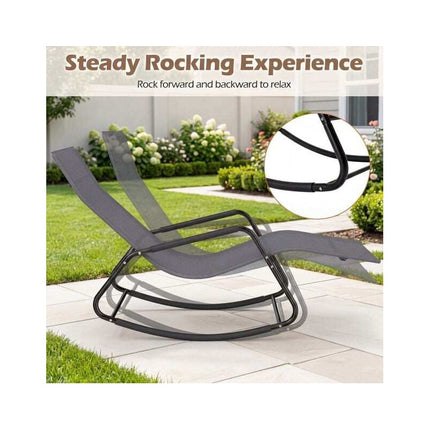 Weatherproof Rocking Garden Lounger, Breathable Fabric, 143 x 57 x 86 cm, Grey