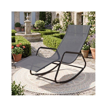 Weatherproof Rocking Garden Lounger, Breathable Fabric, 143 x 57 x 86 cm, Grey