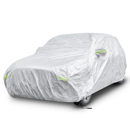 Weatherproof Vehicle Tarpaulin Car Cover with Zip Door 516 x 191 x 164 cm Silver