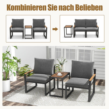 Weatherproof garden furniture set with aluminum frame and soft cushions. Balcony set with 2 chairs and table