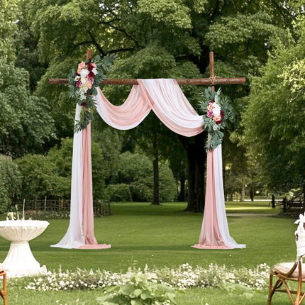 Wedding Arch Flowers with Drapes, Pink Silk 4-Piece Set