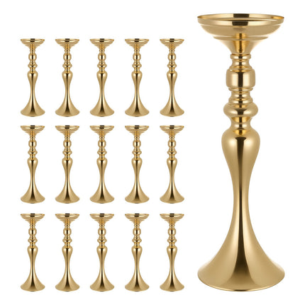 Wedding Flower Vase Set, 16 PCS, 15 In Gold Centerpieces