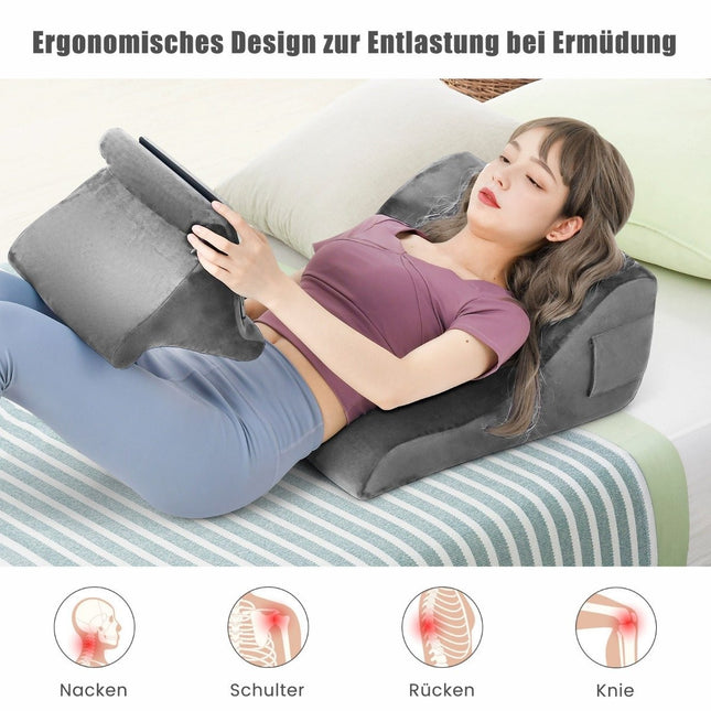 Wedge pillow set ergonomic back pillow with side pockets and washable cover support pillow for neck 47.5 x 23.5 x 54 cm gray