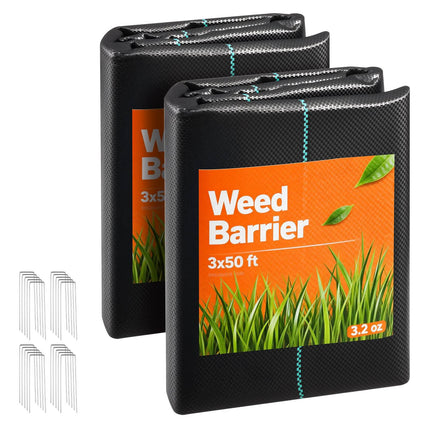 Weed Barrier Fabric, 2-Pack 3x50 ft 3.2 oz Woven PP