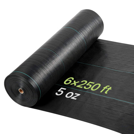 Weed Barrier Fabric, Woven PP 6 x 250 ft, 5 oz Black