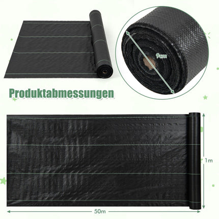 Weed control fleece 50m² garden fleece against weeds weed film PP black 50 x 1m-100 g/m²