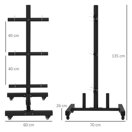 Weight plate rack with wheels - 6 bar, steel, 200 kg capacity
