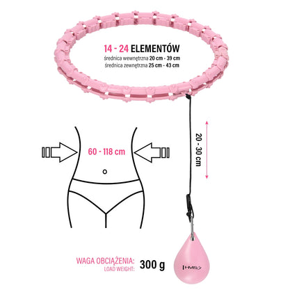 Weighted Hula Hoop with Waist Support, Light Pink
