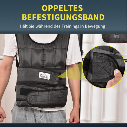 Adjustable 30 kg weight vest for strength training, black