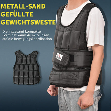 Adjustable 30 kg weight vest for strength training, black
