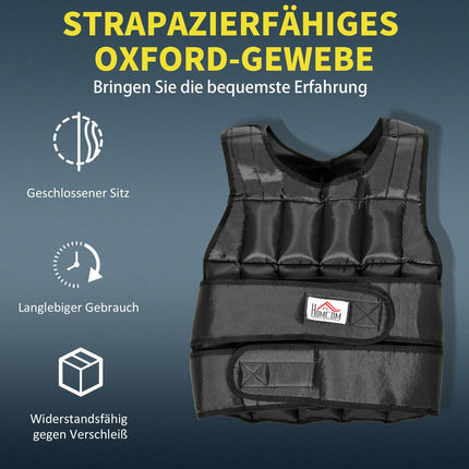 Adjustable 30 kg weight vest for strength training, black