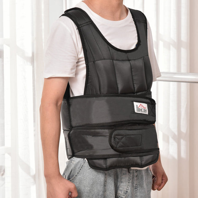 Adjustable 30 kg weight vest for strength training, black