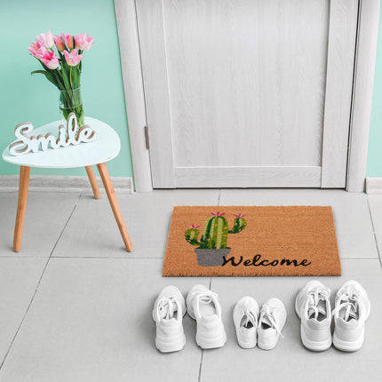 Welcome &amp; Cactus doormat in coconut