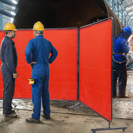 Welding Screen With Frame, 3-Panel 6x6 ft, Flame-Resistant