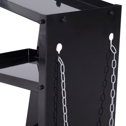 Welding trolley with 3 shelves and safety chain, black