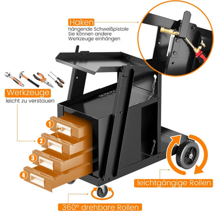 Welding trolley with 4 drawers & gas bottle holder 71 x 38 x 71 cm black