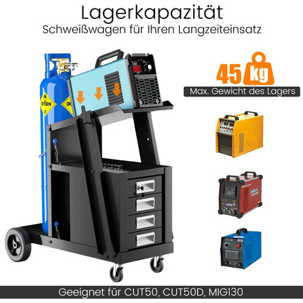 Welding trolley with 4 drawers & gas bottle holder 71 x 38 x 71 cm black