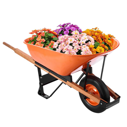 Wheelbarrow Cart, 6 Cu Ft, 330 lb, 16 in Solid Wheel