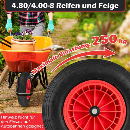 Wheelbarrow Tire 4.80/4.00-8, Rubber, 250kg Capacity