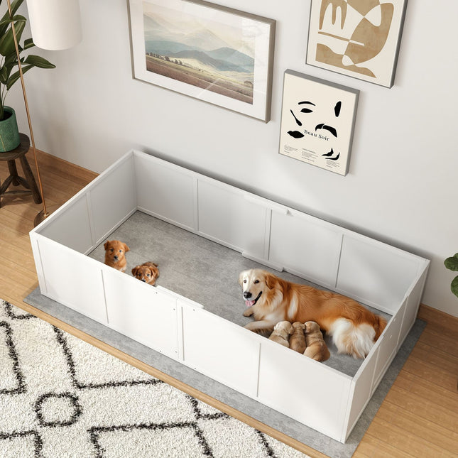 Puppy crate with adjustable entrances, non-slip spruce wood