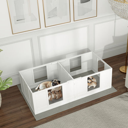 Puppy cage with washable mat and adjustable door, white