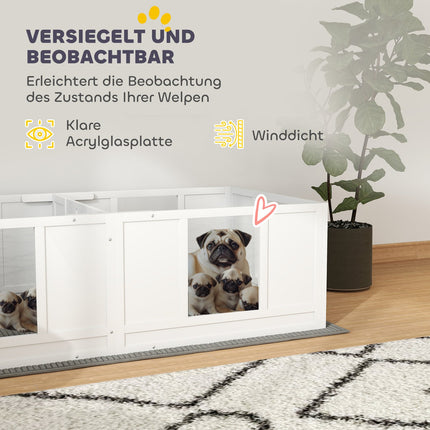 Puppy cage with washable mat and adjustable door, white