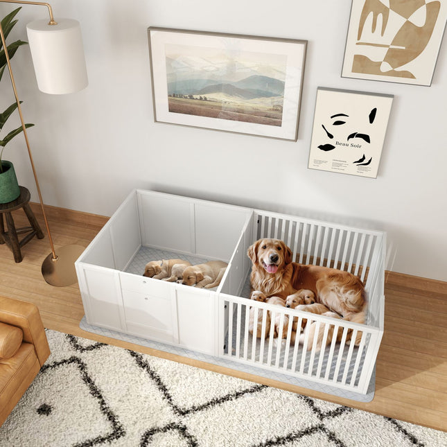 Puppy cage with adjustable door and waterproof pee pad