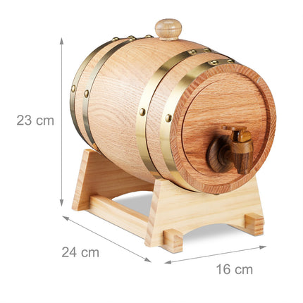 Whisky Barrel with Tap, 1.25L Oak Wood